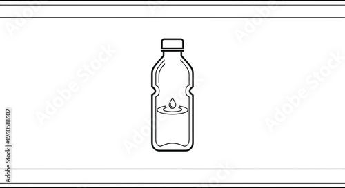 Minimalist line art illustration of a water bottle with a drop creating ripples on the surface