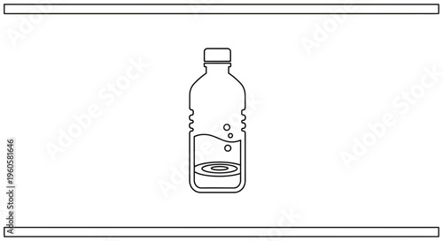 Minimalist outline icon depicting a plastic water bottle partially filled with liquid and bubbles