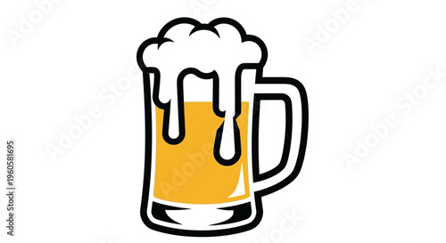 Cold Beer Mug With Frothy Foam Overflowing, Refreshing Drink Illustration
