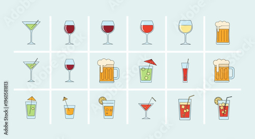 Assorted Cocktails and Drinks Icons Set