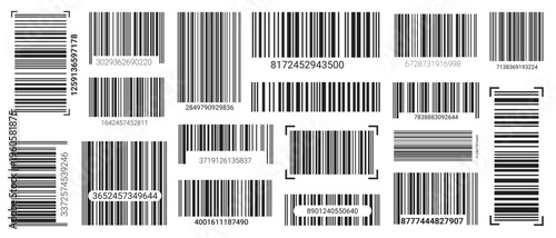 Black-lined EAN-13 barcode label set on a white backdrop. Clean vector code design for product scanning, pricing, and retail inventory identification systems