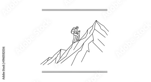 Unyielding spirit of a solo climber ascending rugged peaks in minimalist outline art style