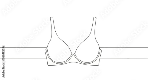 Continuous line art drawing of a female intimate garment, a supportive brassiere for daily comfort