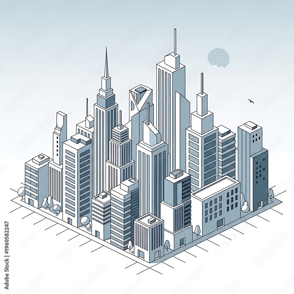 Obraz premium Modern cityscape with skyscrapers and buildings.