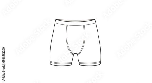 Minimalist black and white line art illustration of classic men's boxer briefs for design projects