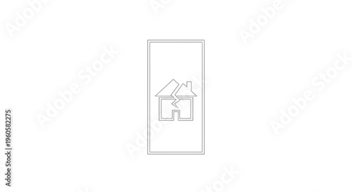 Minimalist Outline of a Fractured Home Inside a Frame Representing Property Damage or Marital