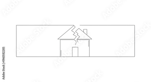 Minimalist line art depicting a fractured home, symbolizing separation and significant property