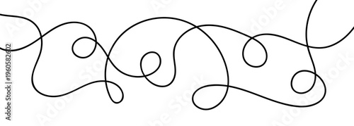 Continuous squiggle cable line creating abstract wavy vector illustration with flowing squiggles. Delicate borders with organic loops are created by tangled threads and abstract flowing curves.