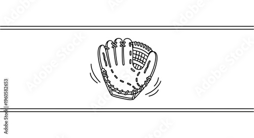 Stylized doodle drawing of a classic baseball catcher's mitt with playful motion lines