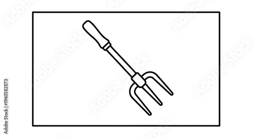 Simple outline illustration of a garden hand fork, perfect for cultivating soil and planting tasks