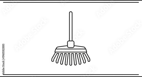 Minimalist black outline vector drawing of a common gardening tool, perfect for cleaning and