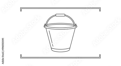 Minimalist line art illustration of a versatile empty bucket for various uses and cleaning tasks
