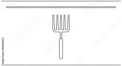 Minimalist continuous line art drawing of a garden fork tool for agriculture and farming