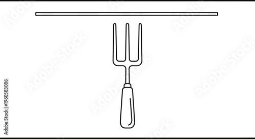 Minimalist line art illustration of a kitchen utensil, a simple three-pronged fork design for