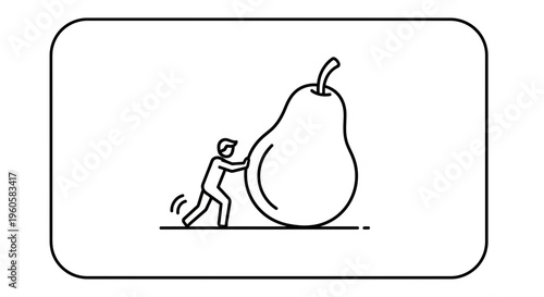 Determined individual exerting effort pushing an oversized pear representing a significant healthy