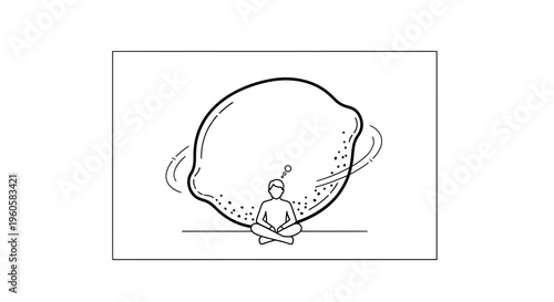 A contemplative person immersed in thought beneath a vast, abstract lemon-shaped cosmic entity