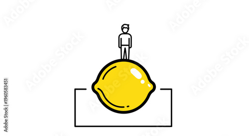 A minimalist illustration portraying an individual triumphantly standing atop a large vibrant