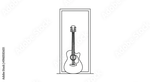 Stylized monochrome artwork featuring a classic acoustic stringed instrument inside a decorative