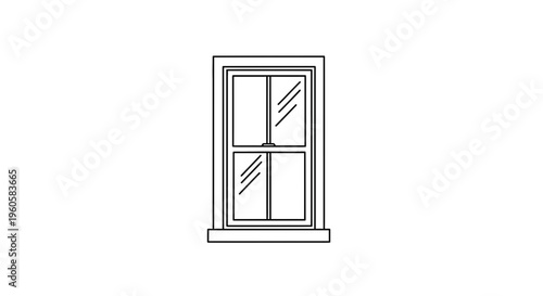 Minimalist black line art illustration of a classic vertical window with a sill design element