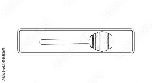 Minimalist continuous line art drawing of a honey dipper in a simple rectangular frame design