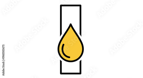 Modern icon of a gleaming amber liquid drop encapsulated in a minimalist linear graphic element