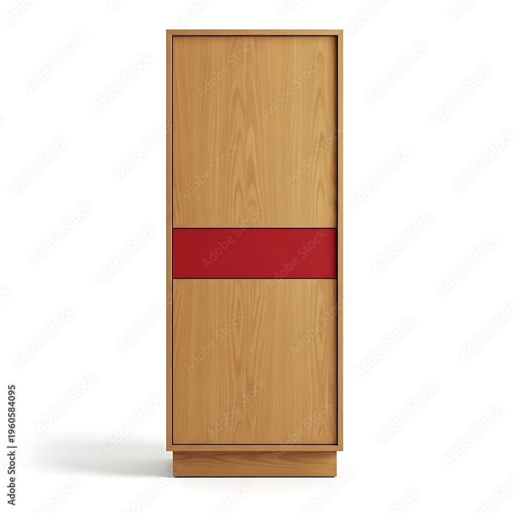 Naklejka premium Modern wooden cabinet with red accent panel for home storage