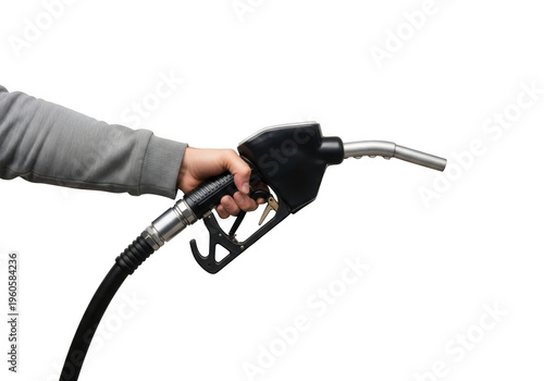 A hand holding a gas pump nozzle
