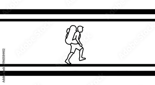 Graphic depiction of a lone backpacker embarking on an active journey with essential outdoor