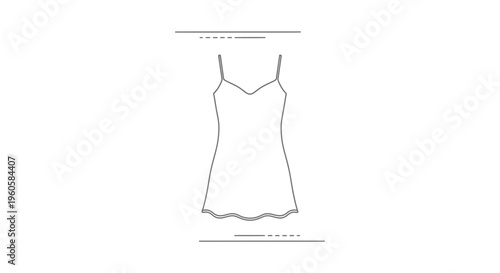 Minimalist line art illustration of a women's elegant slip dress design for fashion concepts and