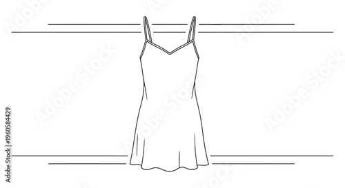 Elegant minimalist line art sketch of a women's short slip dress or simple nightgown design concept