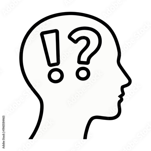 Vector of a human head with an exclamation mark and a question mark symbolizing confusion