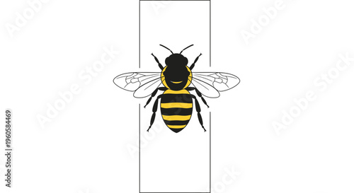 Minimalist yellow and black honeybee illustration on white background with simple rectangular