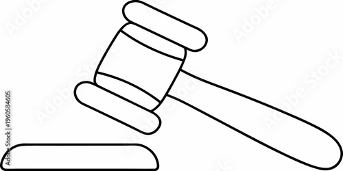 Simple black and white illustration of a gavel and sounding block