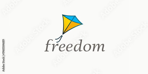 A colorful kite soars above the handwritten word freedom