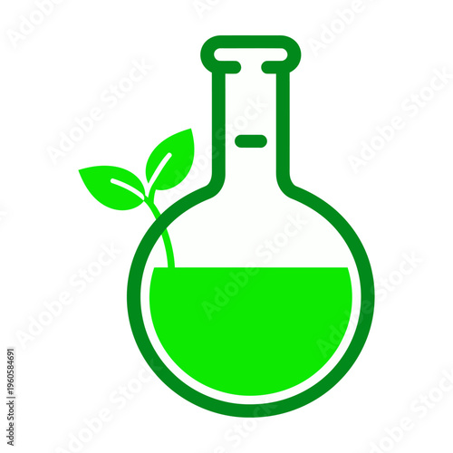Green vector of a flask with a growing plant inside
