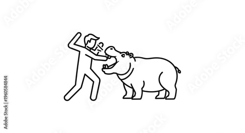 A minimalist line art illustration depicting a human figure in a tense confrontation with a