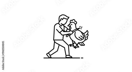 Simplified line art illustration depicting a person preparing poultry for culinary purposes on a