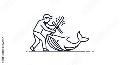 Person actively working to free a whale from debris, highlighting ocean conservation challenges