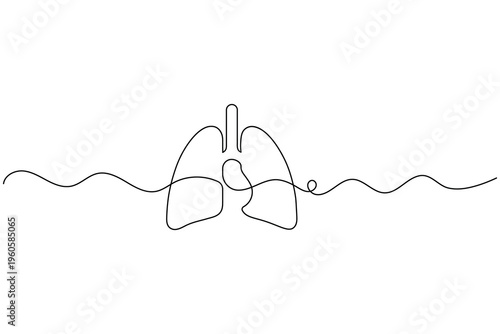 Minimal Human Lungs Continuous One Line Drawing Anatomy Outline Medical Vector Illustration