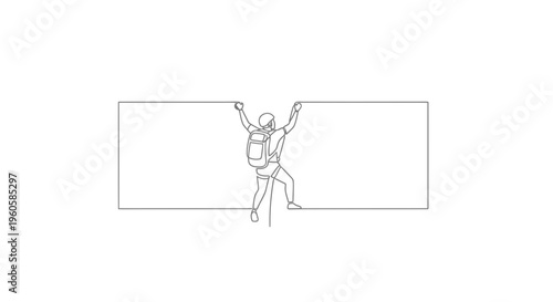 Dynamic single line art illustration of an adventurer ascending, showcasing determination and