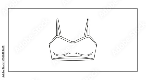 Minimalist line art illustration depicting a modern bralette design for apparel concepts and