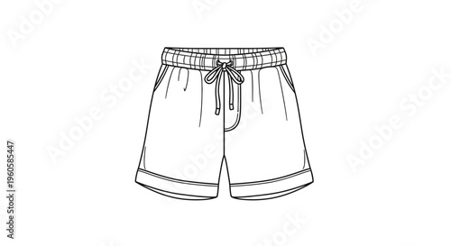 Fashion illustration of comfortable athletic style shorts with pockets and adjustable waist