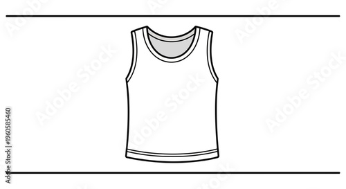 Minimalist black and white line art illustration of a fundamental sleeveless undershirt garment