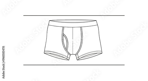 Detailed technical flat sketch of men's boxer briefs underwear design template illustration on white