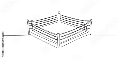 Abstract boxing ring, continuous single one line art hand drawing sketch,  Portrait of boxer. One line art drawing of a man with boxing sportswear. Continuous hand drawn sketch vector illustration, 
