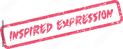 A vibrant red textured grunge stamp proudly displays the powerful words Inspired Expression suggesting genuine feeling and communication