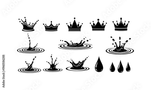 Royal Crowns with Splash Water Effects Vector Art
