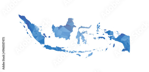Blue Low Poly Geometric Map of Indonesia Isolated on White Background