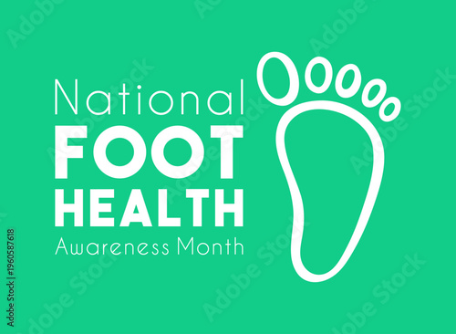 National Foot Health Awareness Month Vector Illustration with Minimalist Footprint Line Icon on Green Background. April.