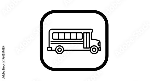 Minimalist school bus outline icon within a rounded square showcasing essential student